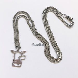 New Silver Pokémon Pikachu Cutout Charm Pendant Necklace